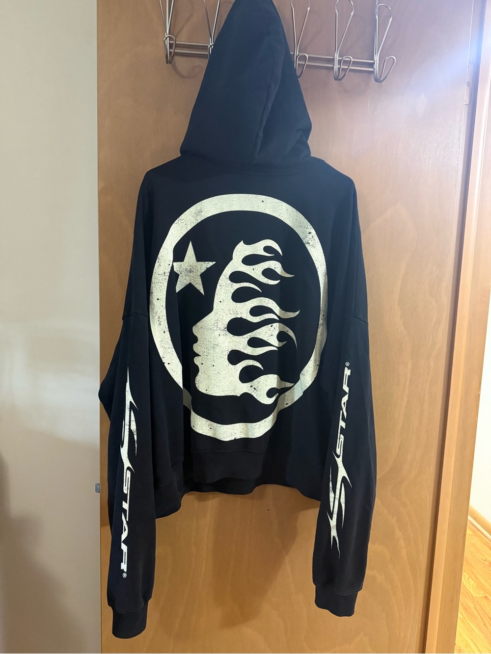 Hellstar Black Graphic Hooded Jacket with White Flame Profile
